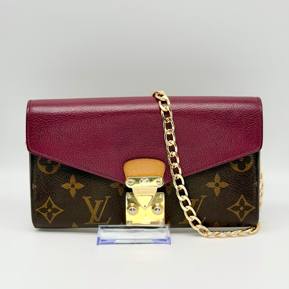 Louis Vuitton Pallas Burgundy and Monogram Clutch Crossbody Wallet on Chain